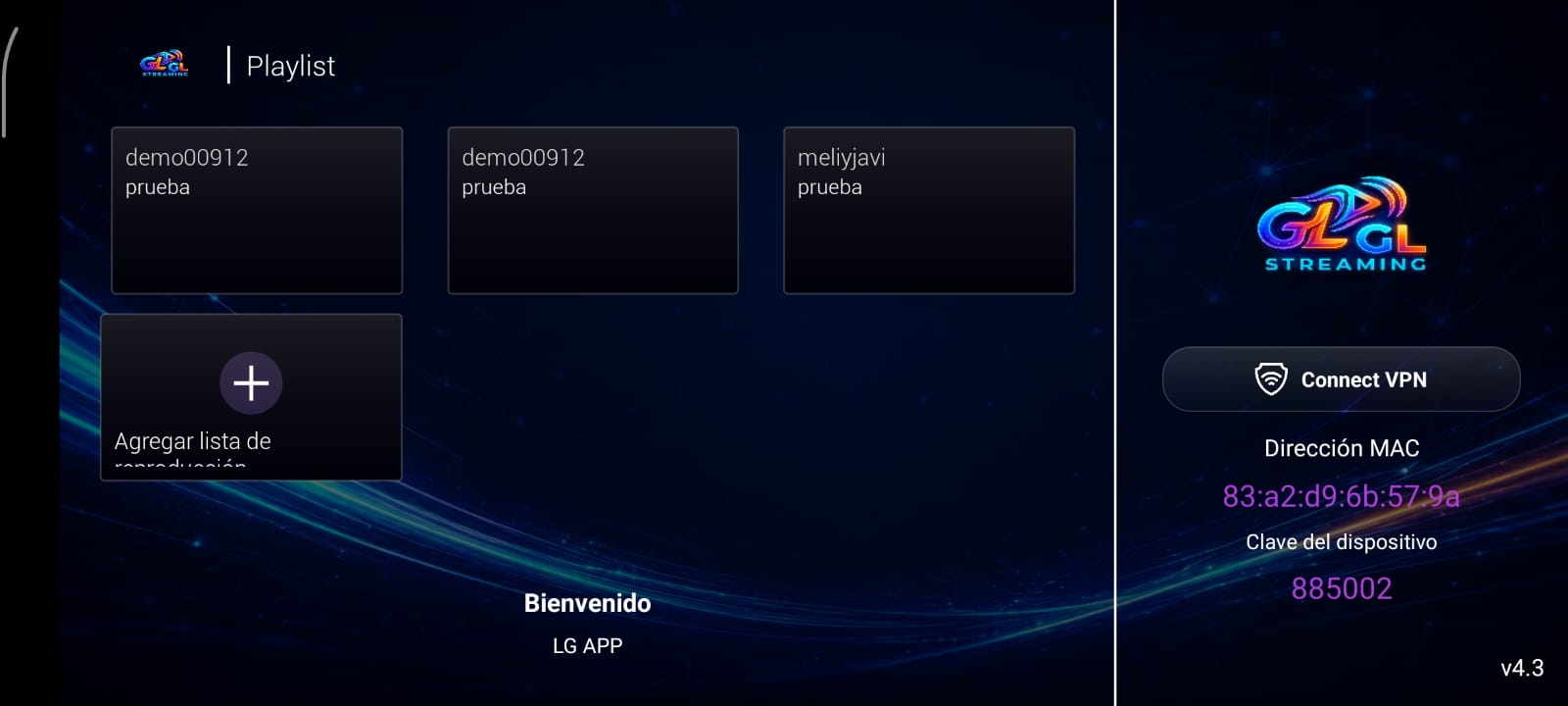 Pantalla de login original antes del rebranding de GL Streaming